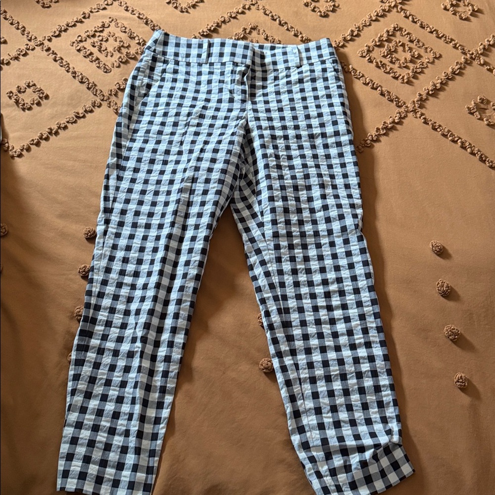 LOFT black & white gingham Julie straight ankle pants